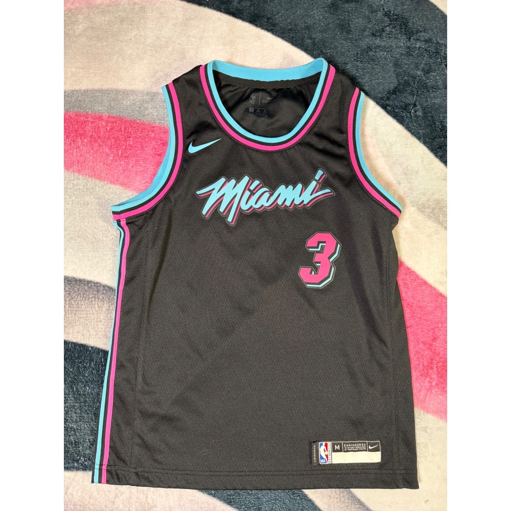 Nike Kids Miami Heat Dwyane Wade Vice Nights City Edition Jersey Black Medium 3